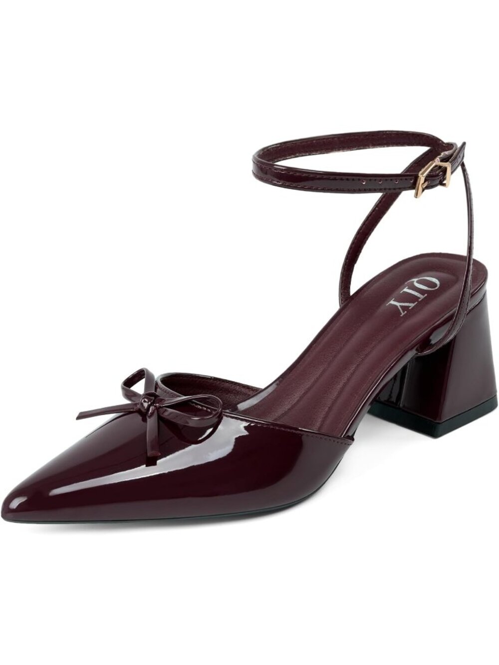 🆕Women's Burgundy Pointed Toe Block Heels Chunky Ankle Strap Bridal Dress Pumps